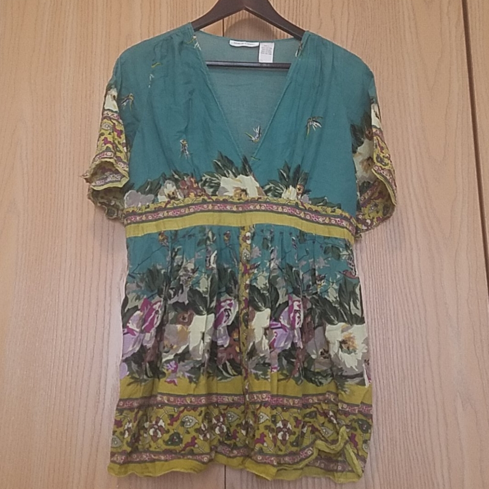 Teal patterned tunic top